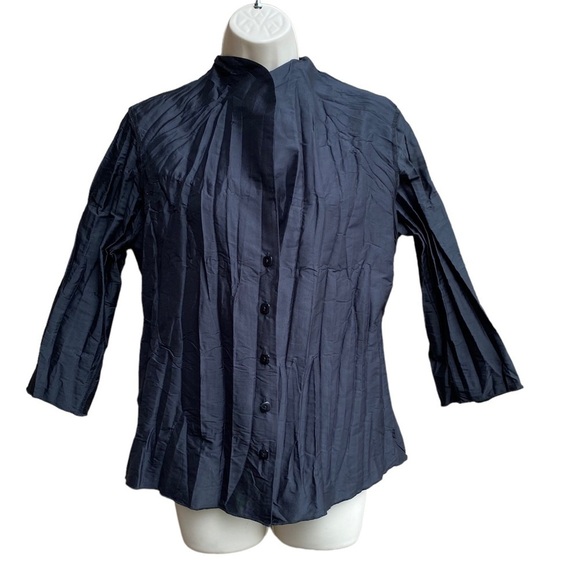 BELUVA TOP BLOUSE BLUE MICRO PLEATS CRINKLE USA 3/4 SLEEVES Size S - Picture 5 of 5